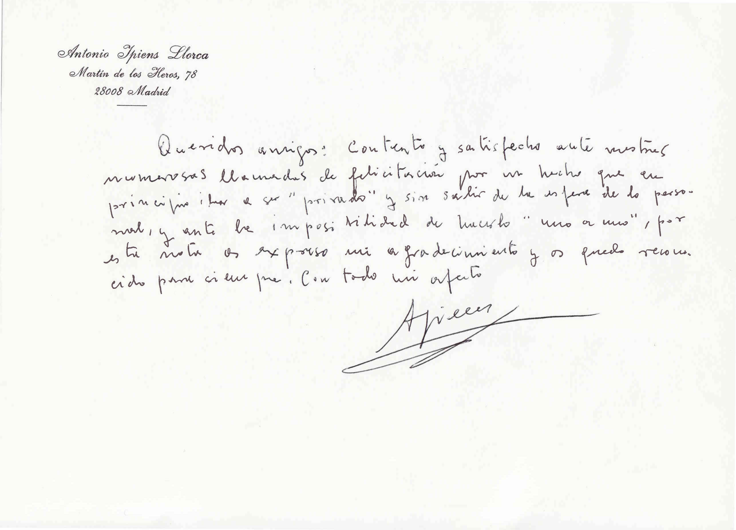 Texto manuscrito de don Antonio Ipiéns Llorca