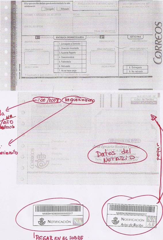 Actas de notificación y requerimiento notarial por correo certificado con  acuse de recibo