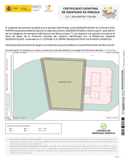 Certificado catastral de identidad de parcela. Conceptos de precisión